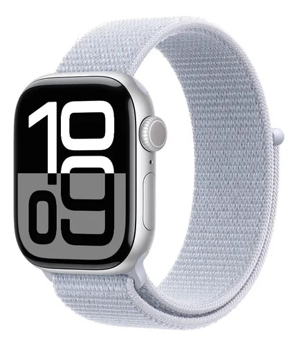 Apple Watch Series 10 GPS • Caixa prateada de alumínio – 42 mm • Pulseira loop esportiva nuvem azul - Distribuidor Autor
