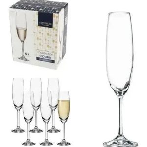 Jogo 6 Taças De Champagne Bohemia Cristal Titanium 220ml