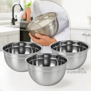 Kit 3 Tigelas Bowl Inox 22cm Culinária Massas Bolos Doces Marca Kururuá