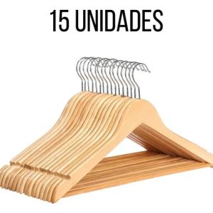 Kit 15 Cabide De Madeira Reforçado Com Gancho Giratório Closet Roupero Arara - Avb Shop