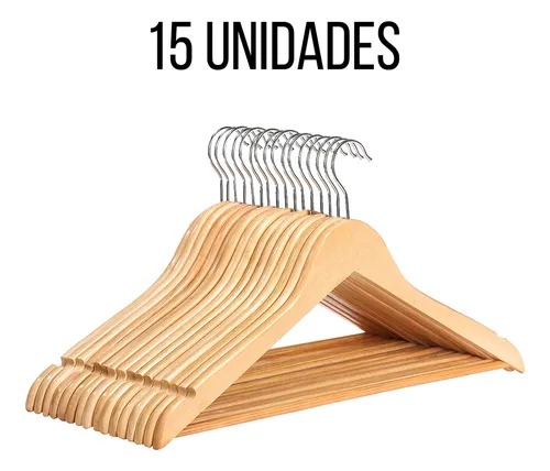 Kit 15 Cabide De Madeira Reforçado Com Gancho Giratório Closet Roupero Arara - Avb Shop
