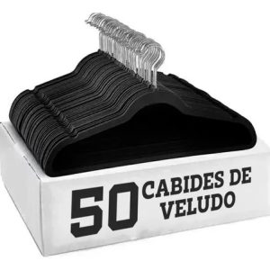 Kit 50 Cabides Veludo De Roupa Antideslizante Slim Adulto Cor Preto