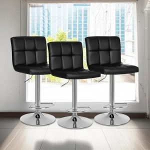 Banqueta Bistro Cozinha Alta Encosto Giratória Kit 03 Unid Cor Preto