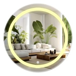 Espelho Redondo Jateado Led 3 cores 100x100 Lapidado Luxo