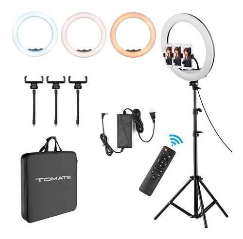Ring Light Tomate 18 Polegadas Grande + Tripé 2 Mts Estrutura Preto Luz Bicolor