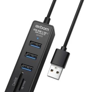 Adaptador Hub 5 Em 1 USB 3.0 Com Leitor de Cartão SD, Leitor de Cartão Micro SD e 3 Portas USB 3.0 Exbom