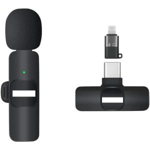 Microfone de lapela sem fio K8 Plug and Play para iPhone Android 20m