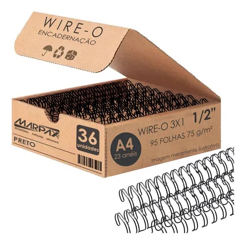 Wire-o Para Encadernação 3x1 A4 Preto 1/2 Para 95 Fls 36un