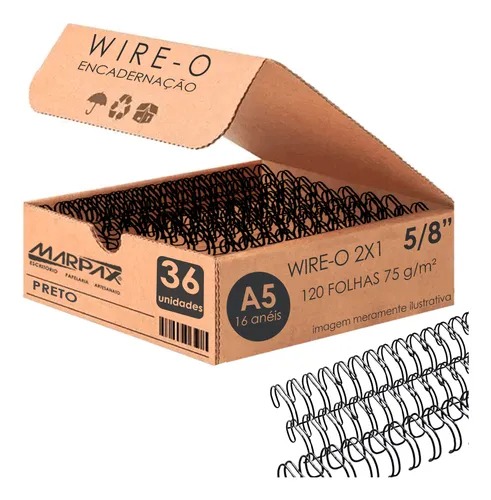 Wire-o Para Encadernação A5 5/8 2x1 Para 120fls Preto 36un