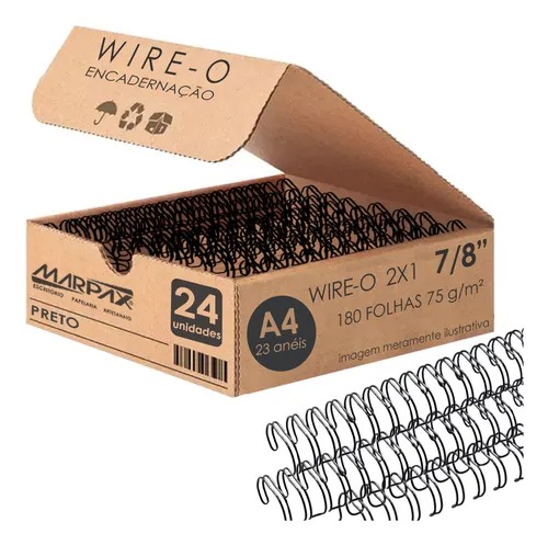 Wire-o Para Encadernação 2x1 A4 Preto 7/8 Para 180 Fls 24un