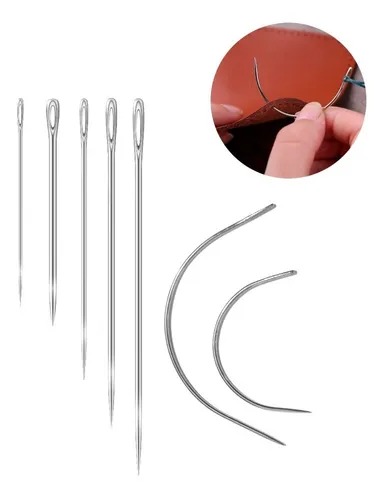 Kit Agulha Curva Grande P/ Costura Manual Roupas Couro Lona Cor Kit 7 Agulhas