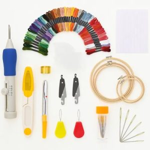 Kit Agulha Magica Ponto Russo + Bastidor + Linhas 50 Cores