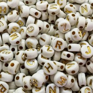 500 Miçanga Passante Letra Alfabeto Atacado Dourado E Branco Comprimento 7 Mm Cor Dourado-escuro Diâmetro 7 Mm