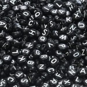 1000 Miçangas Alfabeto Letras Preto Com Letra Branco 7mm