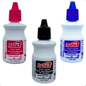 Kit 3 Tinta Almofada Carimbo Radex 40ml Preto Vermelho Azul! Cor 3 Cores