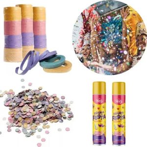 Kit Carnaval Com Rolos De Serpentina Confete E Espuminha