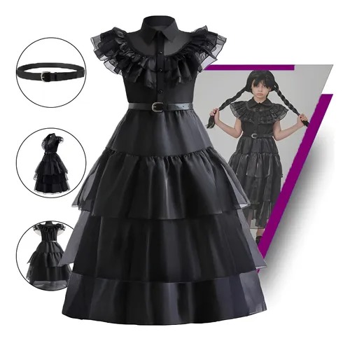 Vestido Wandinha Addams Fantasia Infantil Festa Halloween