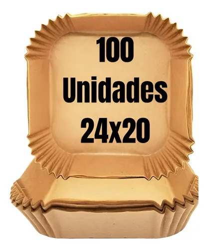 Kit 100 Formas Papel P/ Airfryer Forro Antiaderente Quadrada
