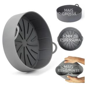 Forma De Silicone Para Airfryer Cesto De Fritadeira Pequena Redonda Mais Grossa 3mm Reutilizável Cor Cinza