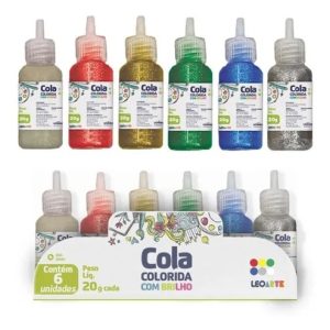 Cola Colorida Com Gliter 6 Cores Leo Arte