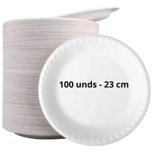 Pratos descartáveis Bom Apetite Prato Isopor 23cm branco 100 kits