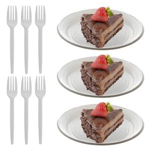 Kit Festa Prato Descartável E Garfos Bolo Sobremesa 100 Unds