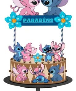 Topo De Bolo Topper De Aniversário Stitch & Angel Stitch E Angel