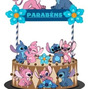 Topo De Bolo Topper De Aniversário Stitch & Angel Stitch E Angel