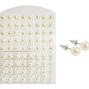 3 Cartelas Brinco Perolas Strass 108 Pares Lembrança Dia Mãe Cor Branco