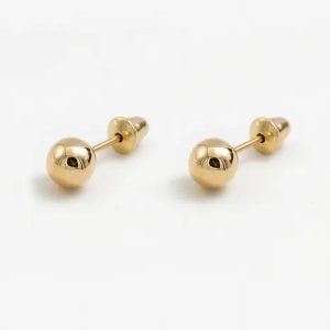Brinco De Ouro 18k Bolinha Infantil 4mm Cor Dourado com ponta para furo