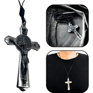 Colar Cordão Crucifixo Medalha De São Bento Aço Inox