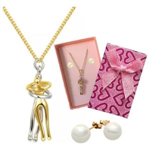 Colar do abraço Namoro caixa de presente banhado ouro 18k