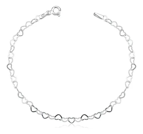 Pulseira Com Elos De Coração Aqua Jóias Prata 925