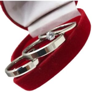 Par Aliança Prata Namoro Compromisso 4mm Chanfrada E Anel