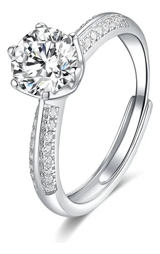 Anel Soltário 1 Quilate Cravejado Prata 925 Moissanite Prateado Ajustável