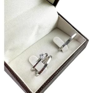 Par Aliança Namoro Compromisso Prata Fina Delicada + Anel