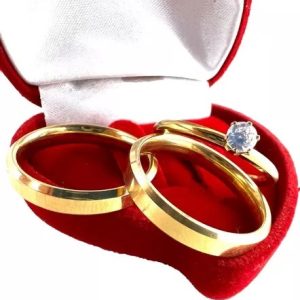 Par Alianças 4mm Noivado/casamento Lisa Chanfrada +solitário