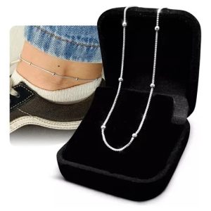 Tornozeleira De Luxo Bolinha Feminina Prata 925 Legítima Comprimento 24 cm Diâmetro 24 cm