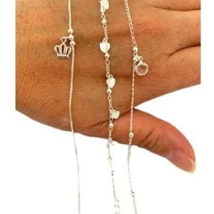 Kit Com 03 Tornozeleiras Folheadas A Prata 25 Cm