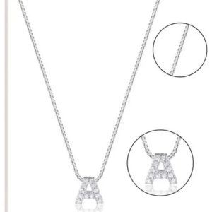 Colar Feminino Letra Inicial Cravejada Prata 925 Letrinha