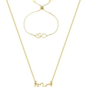 Conjunto Gargantilha E Pulseira Amor Ao Infinito Ouro