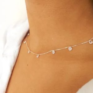 Gargantilha colar Feminino Choker Zirconia Branca Prata 925 cor prateado Refino Pratas