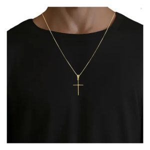 Corrente Cordão Masculino Banhado Ouro 18k + Pingente Cruz Cor Dourado