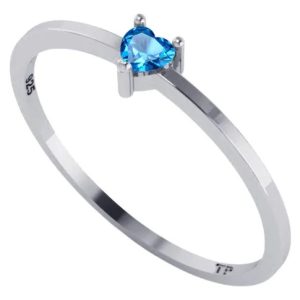 Anel Solitário Topázio Azul Coração Prata 925 - Feminino
