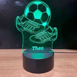 Luminaria RGB com base abajur acrilico colorido chuteira bola futebol jogador personalizado com nome marca logo frase