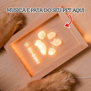 Quadro de parede com led pata de pet e luz acende personalizado com nome marca logo frase musica
