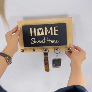 Porta Chaves Home Sweet Home Amadeirado E Preto 25x15cm MDF