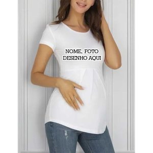 Blusa, Bata, Gestante, Manga Curta gravida Personalizada com nome foto marca frase