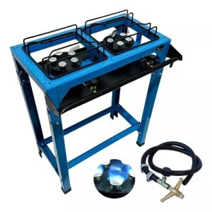 Fogão Industrial 2 Bocas Jr Alta Pressão Com Pé Registro E Mangueira Roa Cor Azul