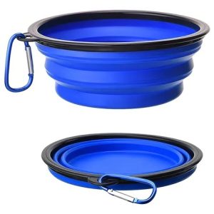Pote Comedouro Bebedouro Portátil Retrátil Pet Cães Gatos Viagens Passeios Material Atóxico Cor Azul